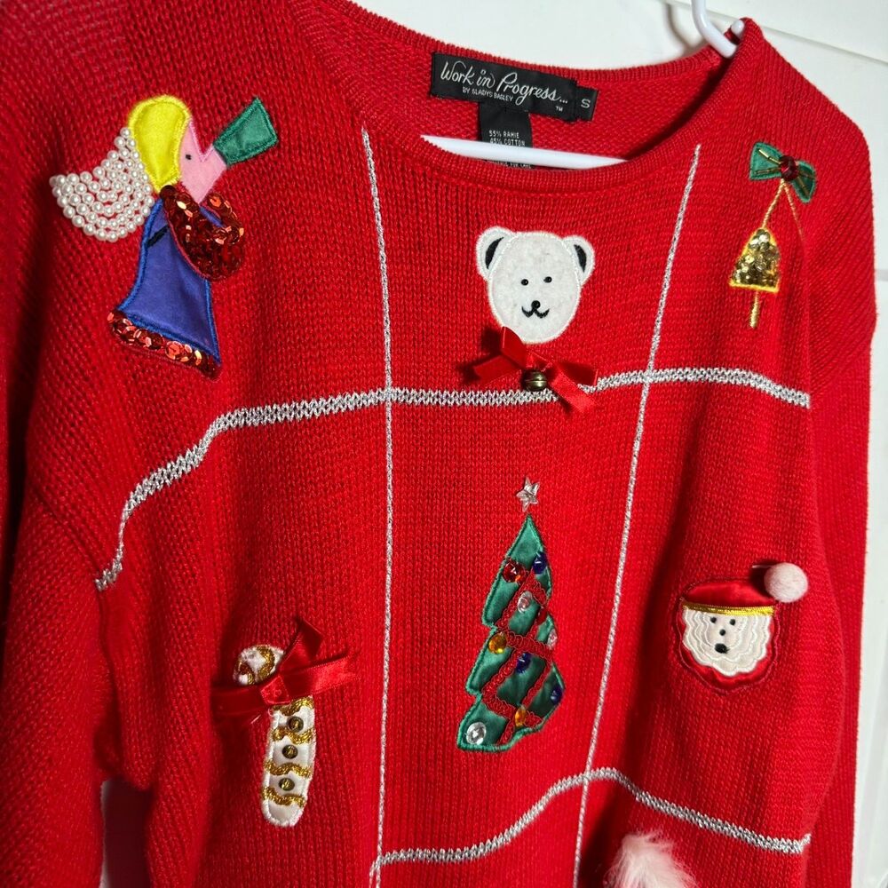 Vintage Gladys Bagley Christmas Sweater Womens S Beaded Sequin Reindeer 90s Ugly